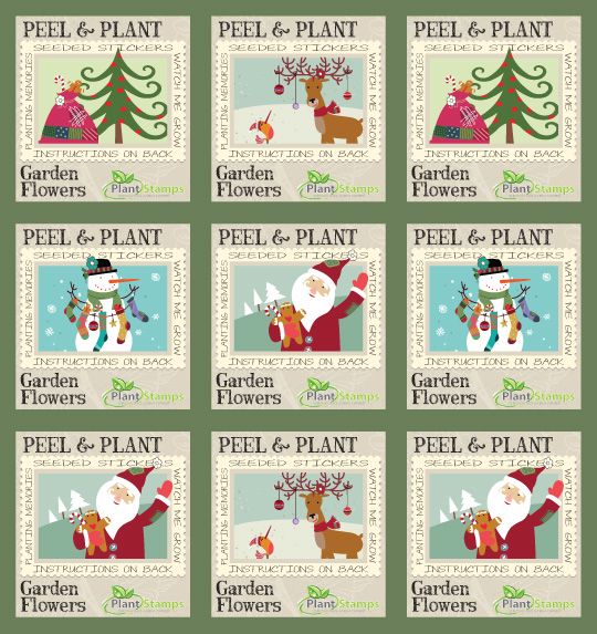 Plant Stamps holiday stickers - peel them off then plant them and they grow!