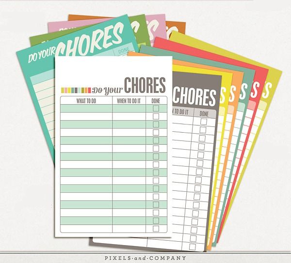 Back to school printables: Chore chart sets from Pixels and Co