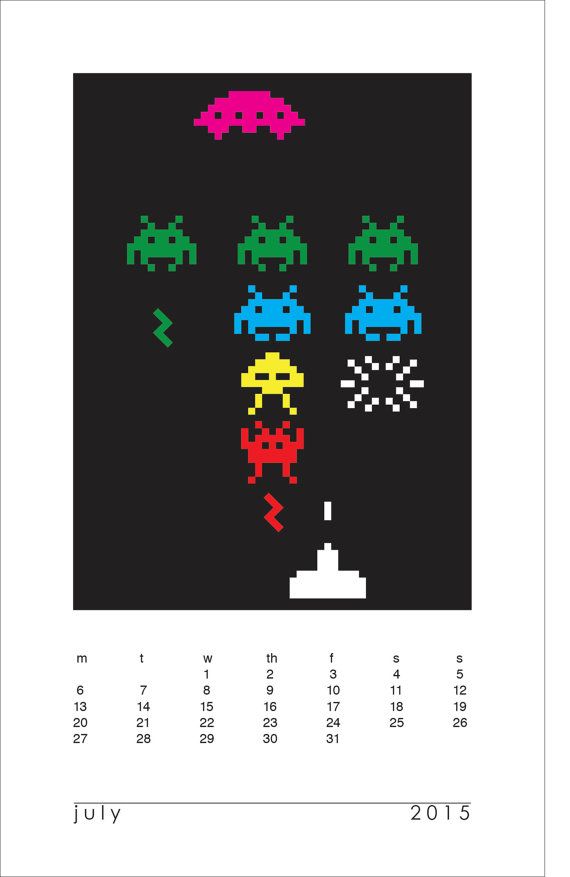 Printable 2015 Space Invaders calendar! Or is it 1979?