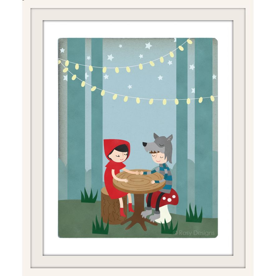 Modern fairy tale art: Red riding hood and the wolf