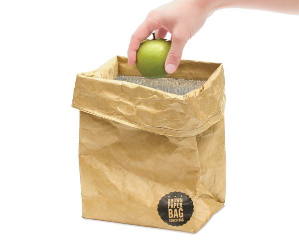 Insulated, reusable brown paper lunch bag on Cool Mom Picks