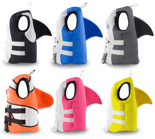 Sea Squirts Children's Life Vests with shark fins on the back