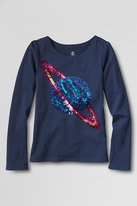 Science tees for girls at Lands End - sequin Saturn tee 