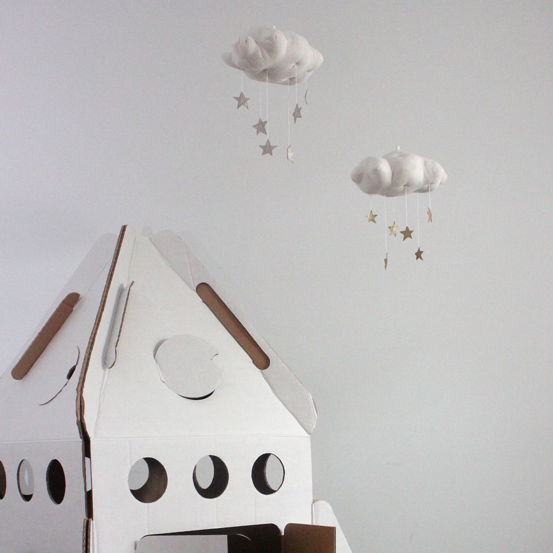 Handmade cloud mobiles with silver stars by Jahje Ives