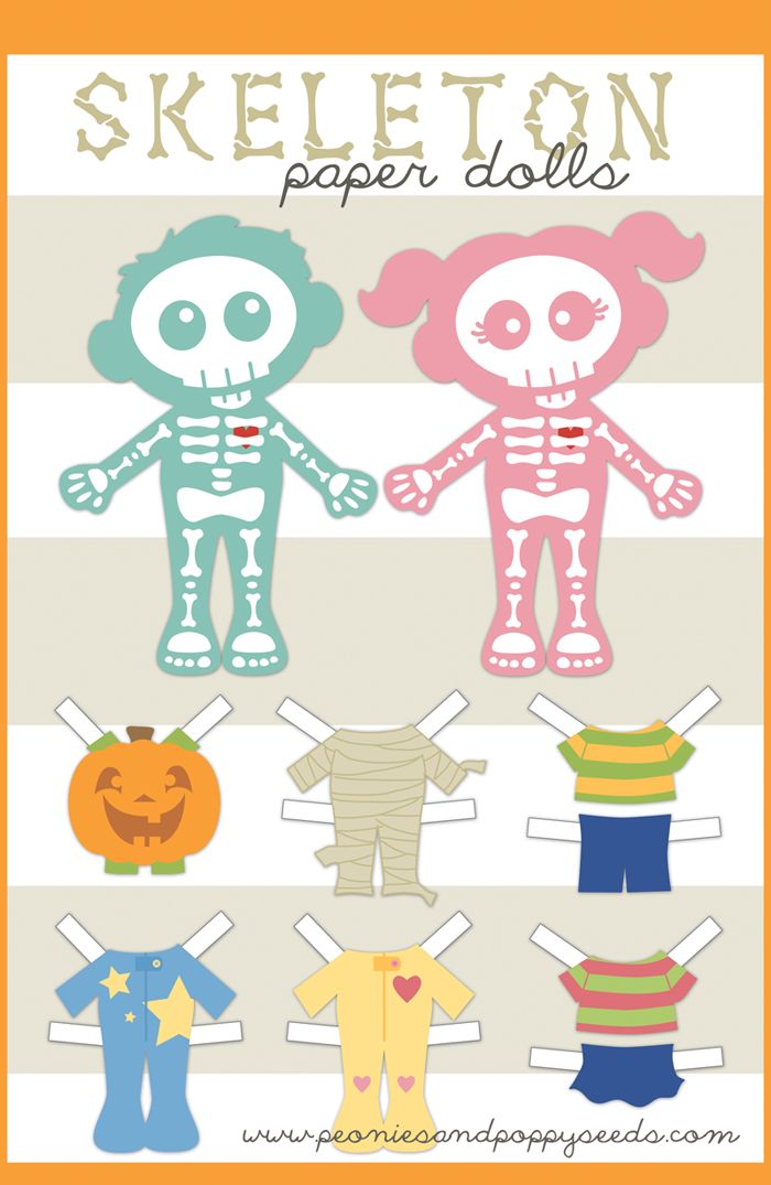 Free skeleton Paper Doll Halloween printables