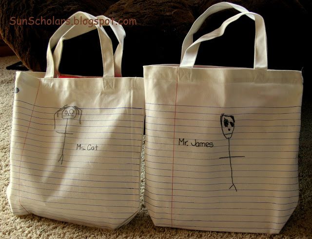 Handmade teacher gifts from the class: DIY tote bags via Sun Scholars