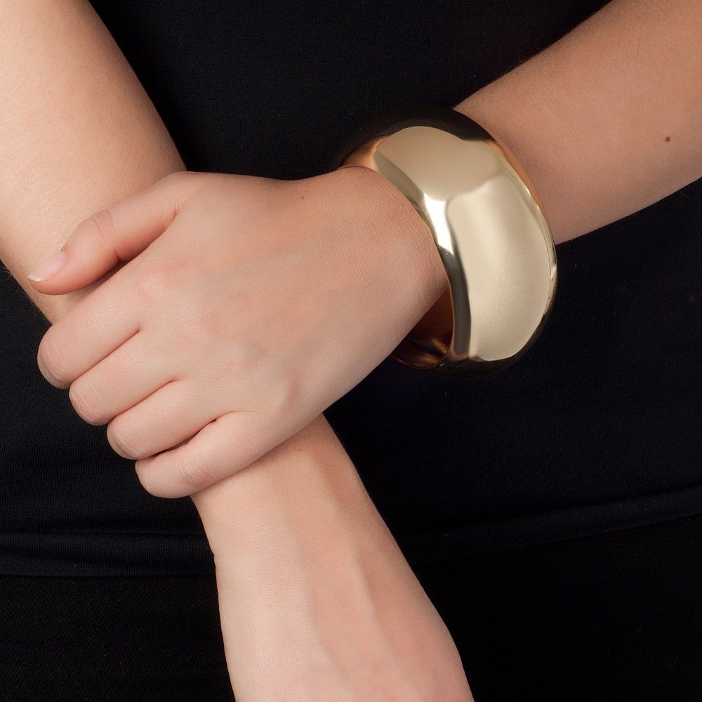 Wide gold dome bangle on sale at Charm & Chain
