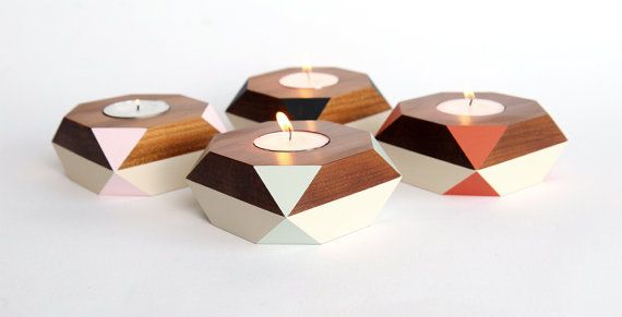 Geometric tea lights from native New Zealand wood | Gwyneth Hulse designs on Etsy