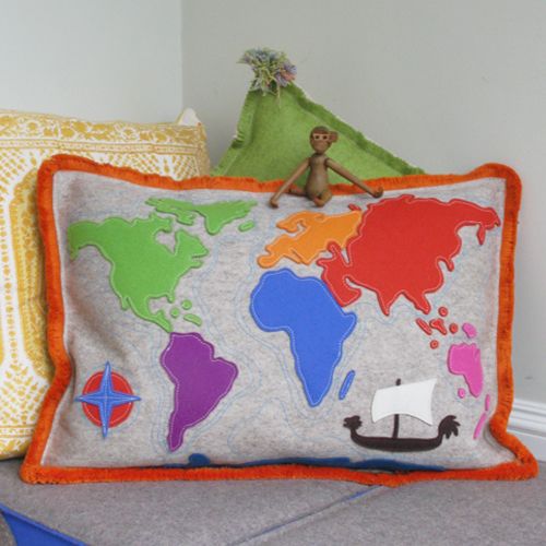 World map pillow by Cheeky Monkey Home