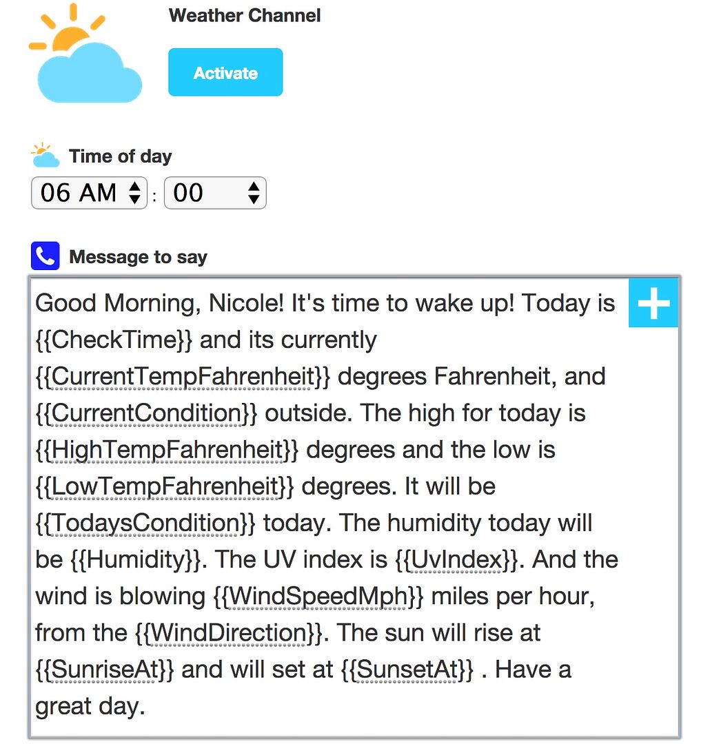 IFTTT recipe: A morning wake-up call with the weather report