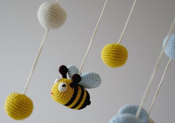 Crocheted baby mobile - bees by YarnBall Stories on Etsy