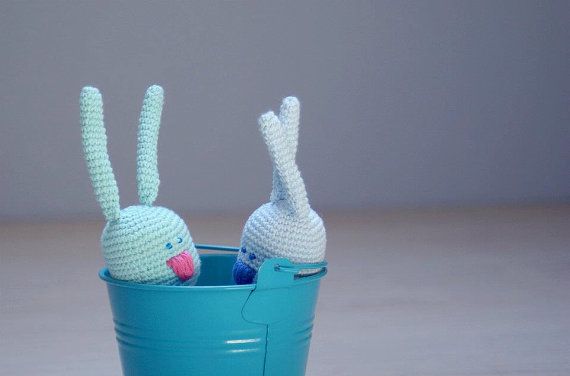 Crocheted bunny rattles for Easter at YarnBall Stories on Etsy