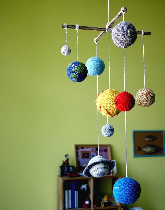 Crocheted planet mobile at YarnBall Stories on Etsy