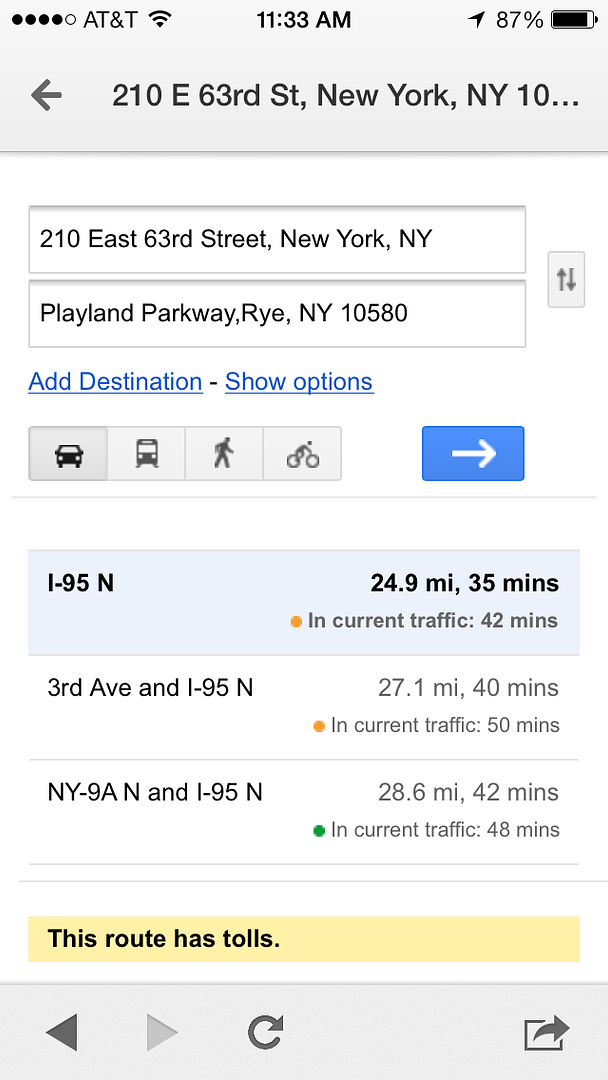 Google Maps app - route choices