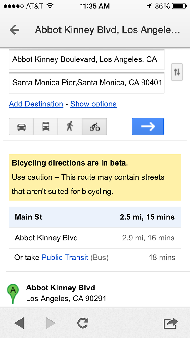 Google Maps app new feature - Bike directions