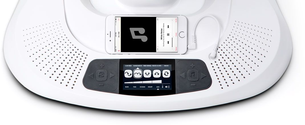 4moms mamaRoo infant seat control panel including MP3 compatibility to play your own music