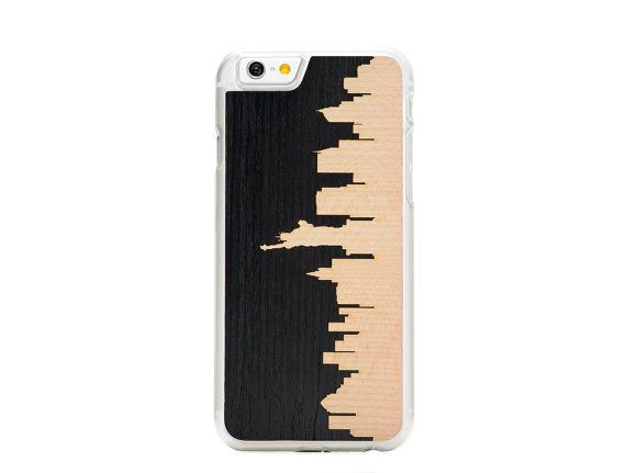 Cool iPhone 6 cases roundup on coolmomtech.com: Handcarved wooden NYC skyline case for iPhone 6 on Etsy