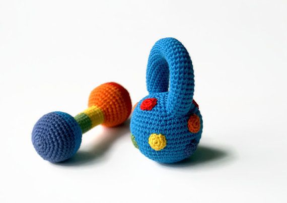 Crocheted baby toys and rattles - rainbows at YarnBall Stories