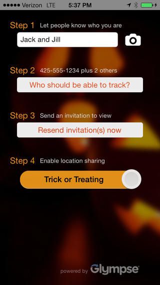 Track n Treat by Glympse: A very good, free child tracker for Halloween safety