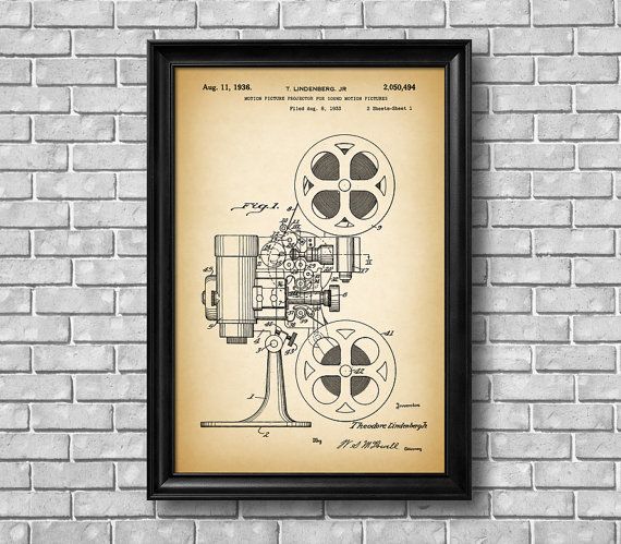 Vintage patent drawing of 1930s movie camera