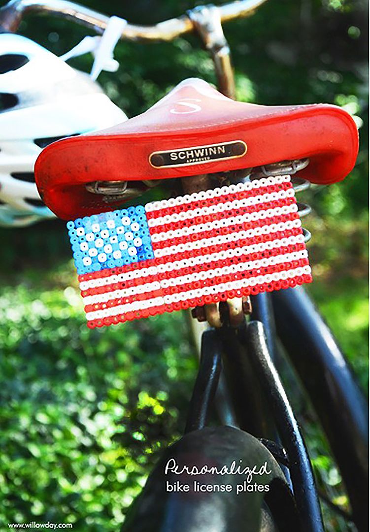 Creative 4th of July crafts for older kids: DIY pearl bead bike license plates via Willow Day 