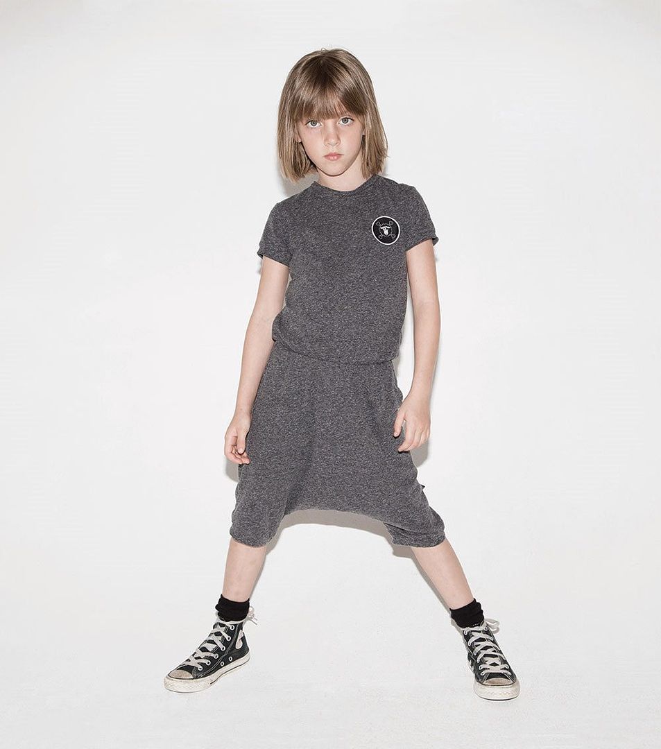 Nununu's take on a romper: The edgy one-piece overall for kids in charcoal or black