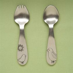 Pewter baby spoon and fork set