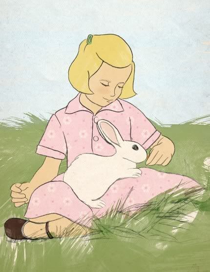 girl with white rabbit print