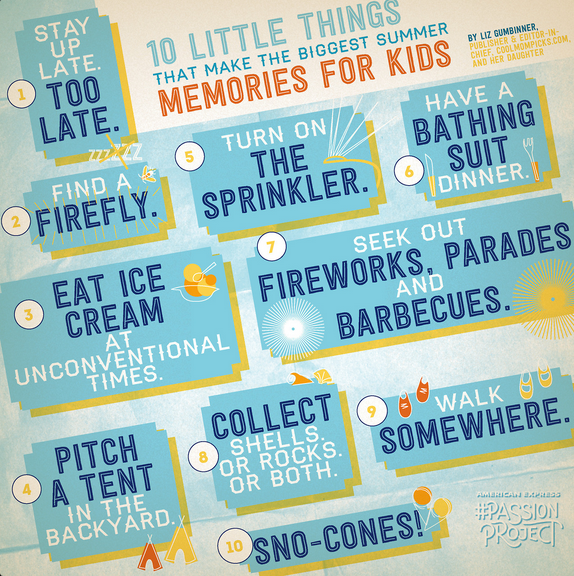10 things to make summer memorable for kids: Liz Gumbinner of Cool Mom Picks for the Amex Passion Project 
