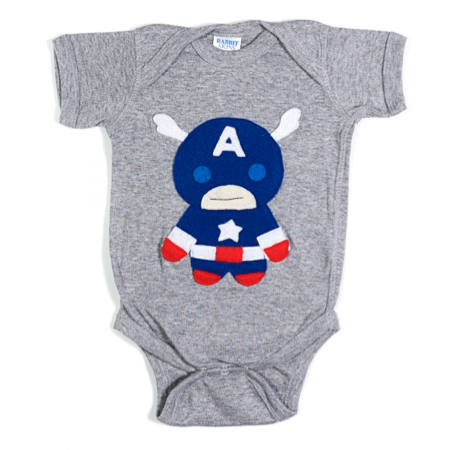 Captain America baby tee by Kayo Master | Cool Mom Picks