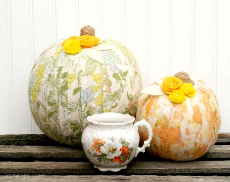 Vintage Fabric Wrapped Pumpkins from Flamingo Toes Blog | Cool Mom Picks