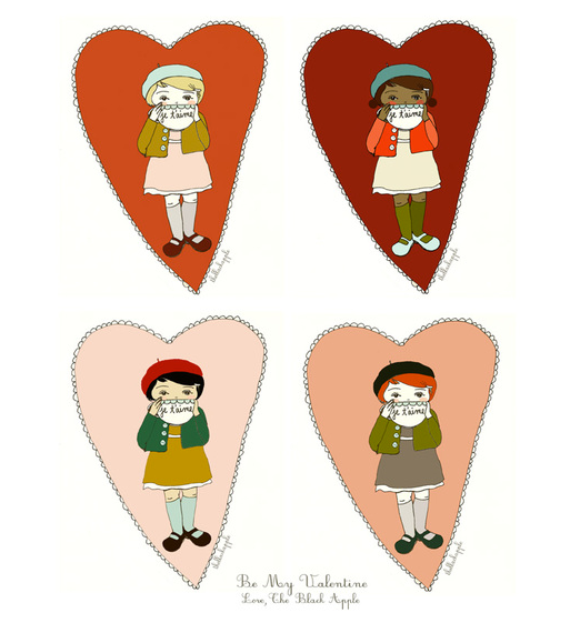Free Paper Doll Hearts printable valentines by The Black Apple