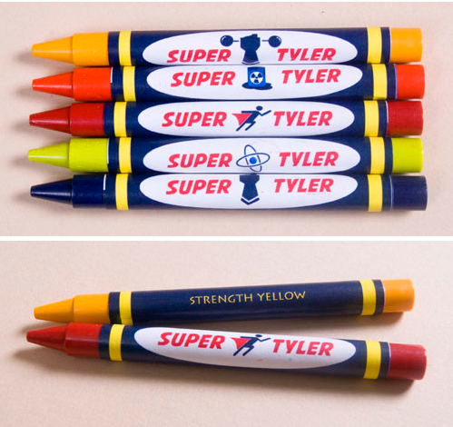 Custom superhero crayons party favors | Cool Mom Picks