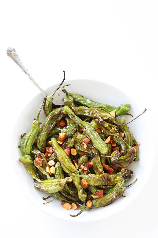 Grilled Shishito Peppers with Sriracha Almonds recipe | Two Peas and Their Pod