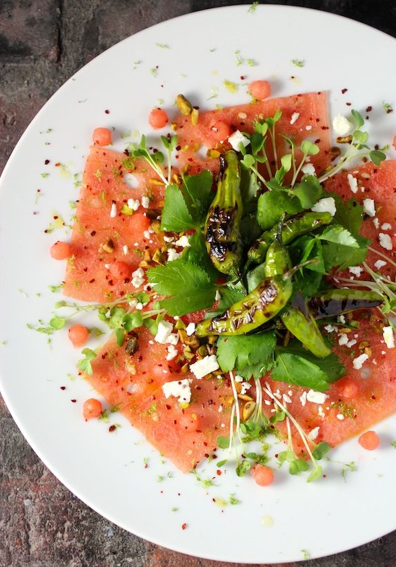 Watermelon Carpaccio with Blistered Shishito Peppers: Outrageous recipe! | Taste with the Eyes
