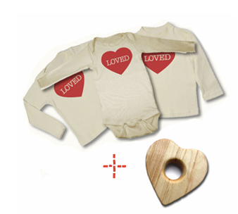 Baby gift set: organic baby clothes and wooden teether