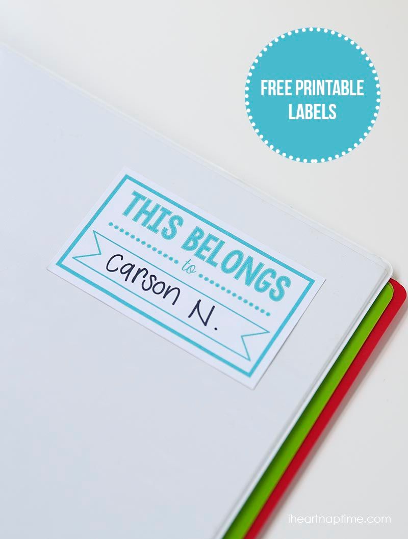 Free printable name labels for school supplies at I Heart Naptime | coolest free printables for back to school