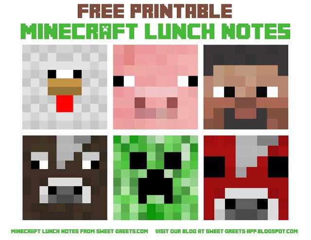 Free printable Minecraft lunchbox notes
