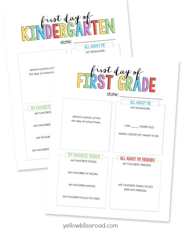 Handwriting practice printables: First day of school fill-in-the-blank sheets for kids of all ages via Yellow Bliss Road