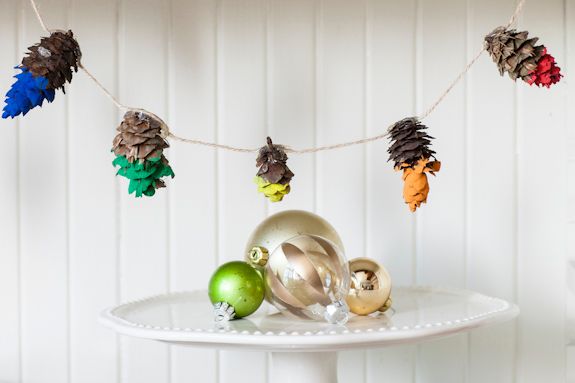 rainbow pine cone garland kids' craft | say yes blog