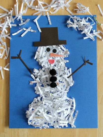 shredded paper diy snowman craft | make and takes