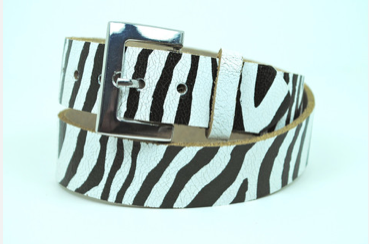 Zebra print leather belt for kids at My Baby Belts