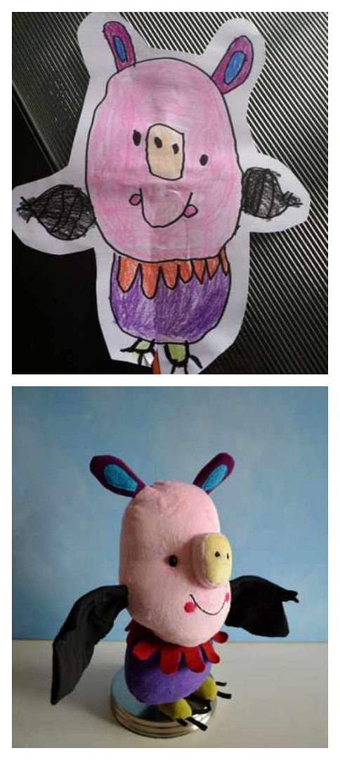 Pig doll made from a child's own artwork