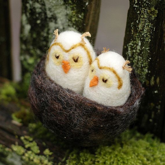 Owls in a nest by Bossy's Feltworks