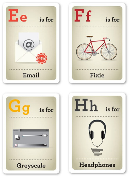 Design nerd alphabet flash cards | Emma Cook
