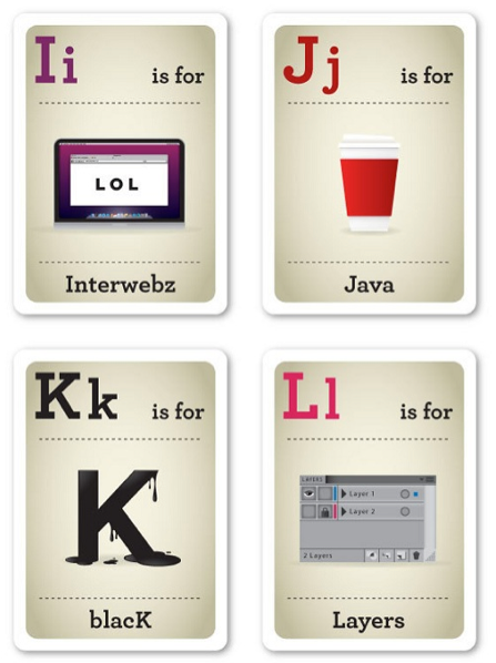 Design nerd alphabet flash cards | Emma Cook