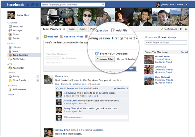 Share files from Dropbox on Facebook