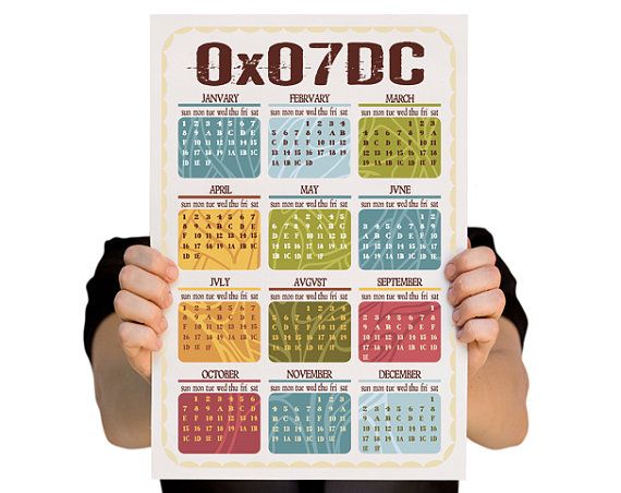 hexadecimal 2012 calendar