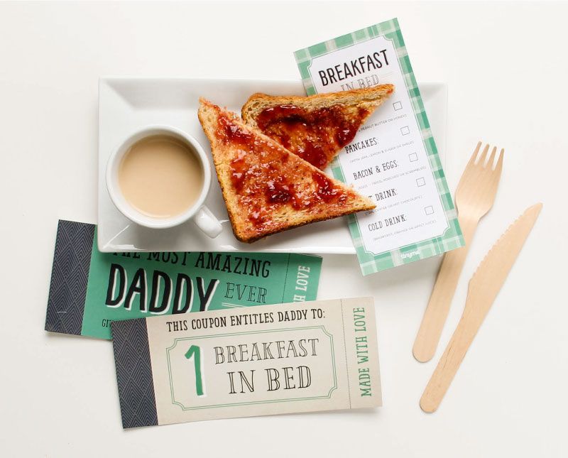 Free printable Father's Day menu for breakfast in bed, + Father's Day coupons | TinyMe