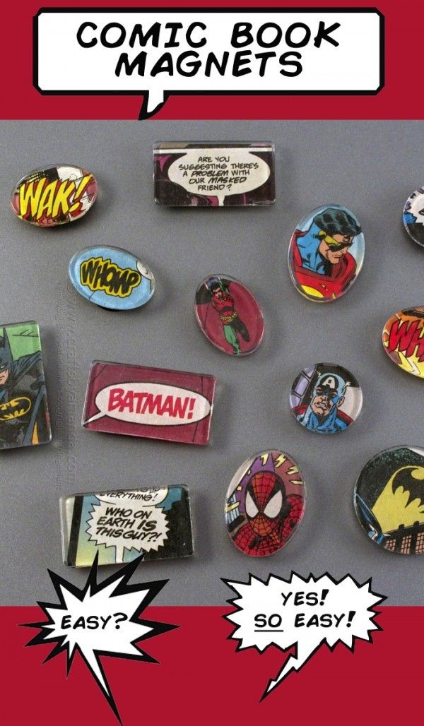 DIY Father's Day gifts from the kids: Comic book Magnets tutorial at Crafts by Amanda